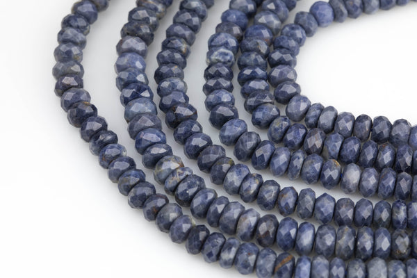 Natural Sapphire in full strands, Faceted Roundel- 4x6mm- Full 18 Inch strand AAA Quality Gemstone Beads