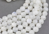 Natural Moonstone Beads Diamond Cut Facets 6mm 8mm Rainbow Moonstone Gemstone Loose Beads 15.5" - 16" full strands AAA Quality