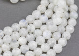 Natural Moonstone Beads Diamond Cut Facets 6mm 8mm Rainbow Moonstone Gemstone Loose Beads 15.5" - 16" full strands AAA Quality