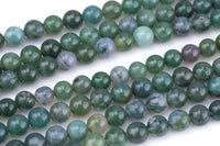 Natural Moss Grass Agate Beads Grade AAA Round- 4mm, 6mm, 8mm, 10mm, 12mm- Full 15.5 Inch Strand AAA Quality Smooth Gemstone Beads