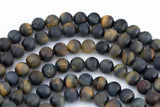 Natural Dark Colored Tiger's Eye Tiger Eye Matte Round Beads, Full Strand 6mm, 8mm, 10mm, or 14mm Beads- Full 15.5" Gemstone Beads