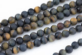 Natural Dark Colored Tiger's Eye Tiger Eye Matte Round Beads, Full Strand 6mm, 8mm, 10mm, or 14mm Beads- Full 15.5" Gemstone Beads