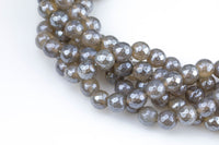 Natural Mystic Gray Agate, Faceted Round sizes 4mm, 6mm, 8mm, 10mm, 12mm- Full 16 inch strand AAA Quality Gemstone Beads