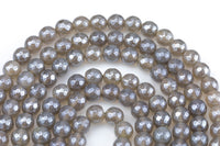 Natural Mystic Gray Agate, Faceted Round sizes 4mm, 6mm, 8mm, 10mm, 12mm- Full 16 inch strand AAA Quality Gemstone Beads