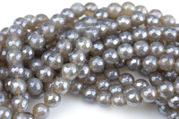 Natural Mystic Gray Agate, Faceted Round sizes 4mm, 6mm, 8mm, 10mm, 12mm- Full 16 inch strand AAA Quality Gemstone Beads