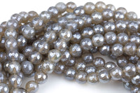 Natural Mystic Gray Agate, Faceted Round sizes 4mm, 6mm, 8mm, 10mm, 12mm- Full 16 inch strand AAA Quality Gemstone Beads
