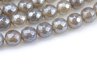 Natural Mystic Gray Agate, Faceted Round sizes 4mm, 6mm, 8mm, 10mm, 12mm- Full 16 inch strand AAA Quality Gemstone Beads