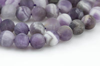 Natural Matte Cape Banded Amethyst Beads, High Quality in Matt Round, 4mm, 6mm, 8mm, 10mm, 12mm- Full 15.5 Inch strand Gemstone Beads