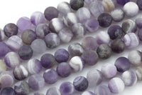 Natural Matte Cape Banded Amethyst Beads, High Quality in Matt Round, 4mm, 6mm, 8mm, 10mm, 12mm- Full 15.5 Inch strand Gemstone Beads