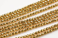 THICK GOLD COATED Hematite Faceted Round- 6mm, 8mm, 10mm - Full Strand 15.5 inch Strand - High Quality Gold Plated