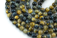 Natural Gold Blue Tiger's Eye Tiger Eye Round Beads High Quality, Full Strand 6mm, 8mm, 10mm, or 14mm Beads Smooth Gemstone Beads