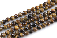 Tigers Eye Beads A Quality Tiger's Eye Tiger eye Smooth Round Beads, Full Strand 4mm 6mm 8mm 10mm 12mm 14mm - Full 15.5 Inch Gemstone Beads