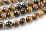 Tigers Eye Beads A Quality Tiger's Eye Tiger eye Smooth Round Beads, Full Strand 4mm 6mm 8mm 10mm 12mm 14mm - Full 15.5 Inch Gemstone Beads