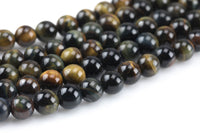 Natural Chocolate Blue Tiger Eye Tiger's Eye Round Beads, 6mm, 8mm, 10mm, or 14mm Beads- Full 15.5 Inch Strands Smooth Gemstone Beads