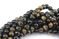 Natural Chocolate Blue Tiger Eye Tiger's Eye Round Beads, 6mm, 8mm, 10mm, or 14mm Beads- Full 15.5 Inch Strands Smooth Gemstone Beads