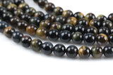 Natural Chocolate Blue Tiger Eye Tiger's Eye Round Beads, 6mm, 8mm, 10mm, or 14mm Beads- Full 15.5 Inch Strands Smooth Gemstone Beads