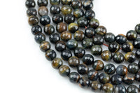 Natural Dark Color Tiger's Eye Faceted Round, Full Strand, 6mm, 8mm, 10mm, or 12mm Beads-Full Strand 15.5 inch Strand Gemstone Beads