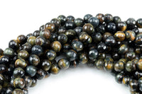 Natural Dark Color Tiger's Eye Faceted Round, Full Strand, 6mm, 8mm, 10mm, or 12mm Beads-Full Strand 15.5 inch Strand Gemstone Beads