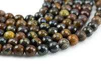 Natural Round Tiger-Iron, High Quality in Faceted Round, 6mm, 8mm, 10mm, 12mm- Full 15.5 Inch Strand Gemstone Beads