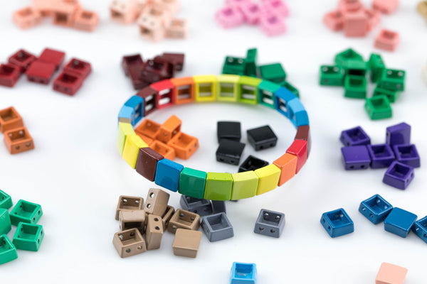 Bead Boat Brand™ Enamel Beads, Square 2-Hole Beads for Bracelets, Trendy Jewelry Making Supplies 24 colors Enamel Beads