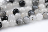 Natural Faceted Black Tourmalinated Quartz Beads Grade AAA - Black Rutiled Quartz Beads - Faceted Round 6mm 8mm 10mm 12mm- Full 15.5"