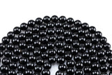 Natural Black Tourmaline Beads Round, 6mm, 8mm, 10mm- Full 15.5 inch strand Smooth Gemstone Beads