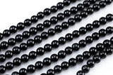 Natural Black Tourmaline Beads Round, 6mm, 8mm, 10mm- Full 15.5 inch strand Smooth Gemstone Beads