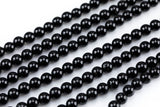 Natural Black Tourmaline Beads Round, 6mm, 8mm, 10mm- Full 15.5 inch strand Smooth Gemstone Beads