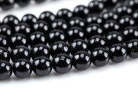 Natural Black Tourmaline Beads Round, 6mm, 8mm, 10mm- Full 15.5 inch strand Smooth Gemstone Beads