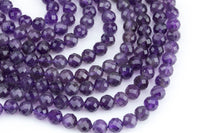 Natural Diamond Cut Amethyst Beads, High Quality in Diamond Cut Faceted Round-8mm- Wholesale Bulk or Single Strand! AAA Quality