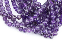 Natural Diamond Cut Amethyst Beads, High Quality in Diamond Cut Faceted Round-8mm- Wholesale Bulk or Single Strand! AAA Quality