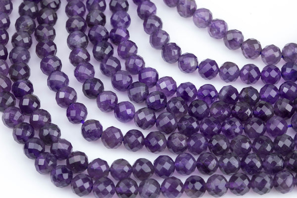 Natural Diamond Cut Amethyst Beads, High Quality in Diamond Cut Faceted Round-8mm- Wholesale Bulk or Single Strand! AAA Quality