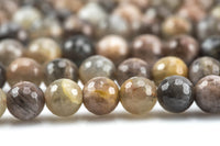 Natural Faceted Dark Chocolate Moonstone - High Quality in Round Beads - 4mm, 6mm, 8mm, 10mm, 12mm- Full 15.5 Inch Strand !!! Gemstone Beads