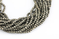 Natural Pyrite Faceted round Beads Full Strands. 4mm, Gemstone Beads