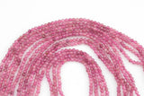 Natural Pink Tourmaline Beads Full Strands-15.5 inches-3.5mm- Nice Size Hole- Diamond Cutting, Nice and Sparkly- Faceted Round