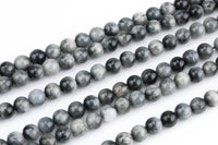 Natural Eagle Eye Beads - Round - Grade AAA - Size 6mm 8mm 10mm - Full Strand 15.5 inch Strand- Plain Gray AAA Quality Smooth