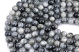 Natural Eagle Eye Beads - Round - Grade AAA - Size 6mm 8mm 10mm - Full Strand 15.5 inch Strand- Plain Gray AAA Quality Smooth