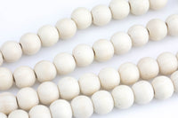 Natural Cream Colored Pale Tan Wooden Off Round Shaped Beads with 2mm Holes - Sold by 15.5" Strands Gemstone Beads