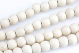 Natural Cream Colored Pale Tan Wooden Off Round Shaped Beads with 2mm Holes - Sold by 15.5" Strands Gemstone Beads