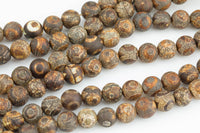 Natural Dzi Beads Dark Brown Eye Matt Round Beads. A Quality Full Strand Gemstone Beads