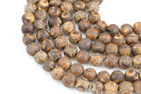 Natural Dzi Beads Dark Brown Eye Matt Round Beads. A Quality Full Strand Gemstone Beads