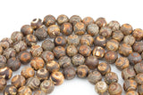 Natural Dzi Beads Dark Brown Eye Matt Round Beads. A Quality Full Strand Gemstone Beads