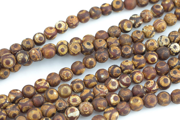 Natural Dzi Beads Dark Reddish Brown Eye Grade AAA Matte Round Beads Full Strand 8mm 10mm Gemstone Beads