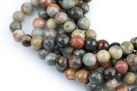 Natural Titanium Picasso Jasper Grade AAA Faceted Round 6mm, 8mm, 10mm, 12mm -Full Strand 15.5 inch Strand Gemstone Beads