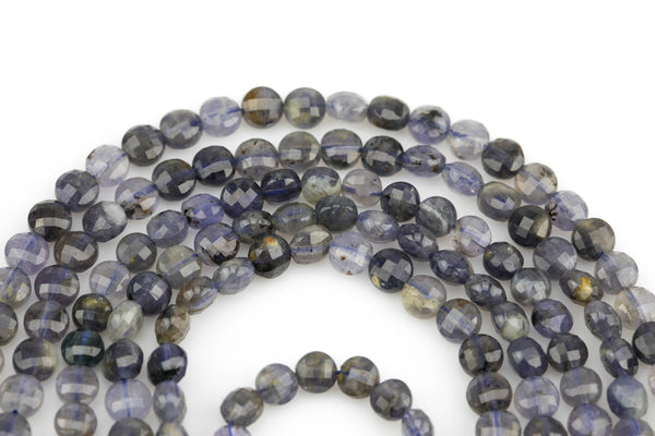 Natural Iolite - Full Strands-15.5 inches-5-6mm- Nice Size Hole- Diamond Cutting,High Facets-Nice and Sparkly-Faceted Coin Gemstone Beads