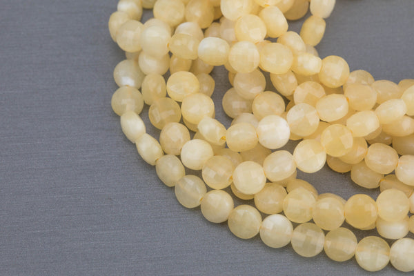 Natural Yellow Jade- Full Strands-15.5 inches-6mm- Nice Size Hole- Diamond Cutting,High Facets-Nice and Sparkly-Faceted Coin Gemstone Beads