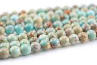 Natural Pale Teal AFRICAN Sea Sediment Jasper smooth round sizes 4mm, 6mm, 8mm, 10mm, 12mm- Full 15.5 Inch Strand- Smooth Gemstone Beads