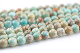 Natural Pale Teal AFRICAN Sea Sediment Jasper smooth round sizes 4mm, 6mm, 8mm, 10mm, 12mm- Full 15.5 Inch Strand- Smooth Gemstone Beads
