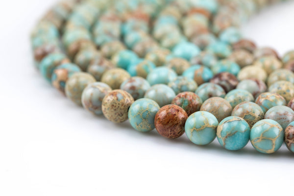 Natural Pale Teal AFRICAN Sea Sediment Jasper smooth round sizes 4mm, 6mm, 8mm, 10mm, 12mm- Full 15.5 Inch Strand- Smooth Gemstone Beads