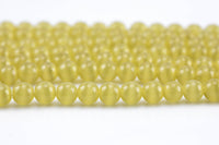 Cats Eye- Selenite Quartz- High Quality in Smooth Round, 4mm, 6mm, 8mm, 10mm, 12mm- Full Strand 15.5 inches Long- Yellow